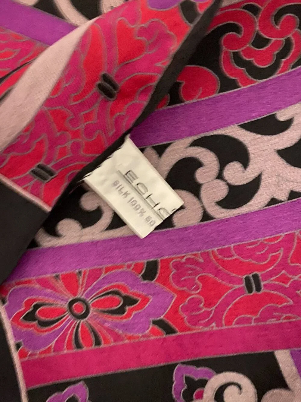 Vintage ECHO Silk Rectangle Oblong Scarf Purple, Pink, Red, Black